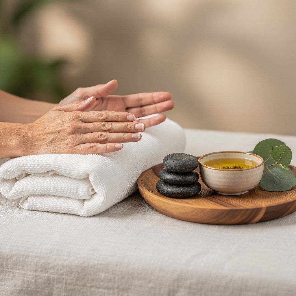 Solace Massage And Mindfulness practitioner guiding a client through a calming meditation session in San Diego